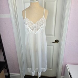 Vintage Applause‎ JCPENNEY Full Slip Size 36 White Nylon Lace Lingerie